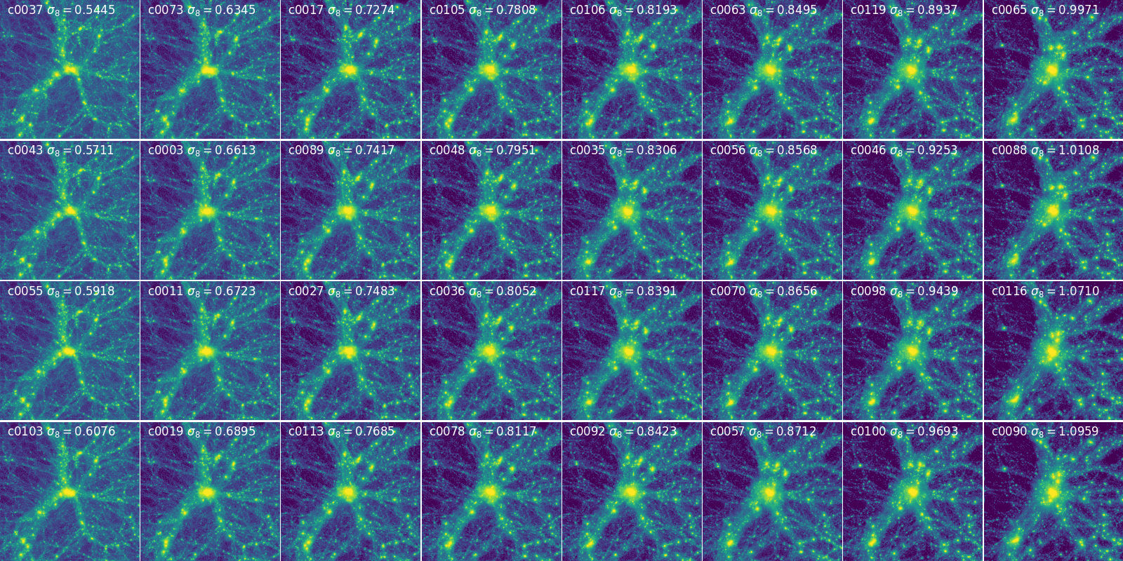 Density Field in 50 Mpc/h Box for Different Cosmologies
