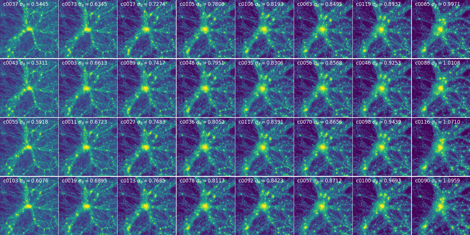 Density Field in 50 Mpc/h Box for Different Cosmologies